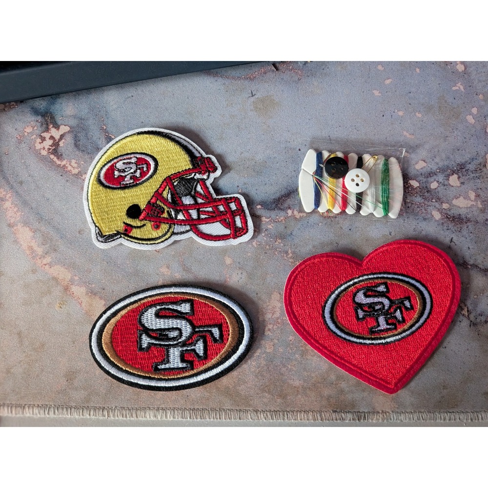 San Francisco 49ers Embroidered Patch Set 3pc with Bonus Sewing Kit NFL Football